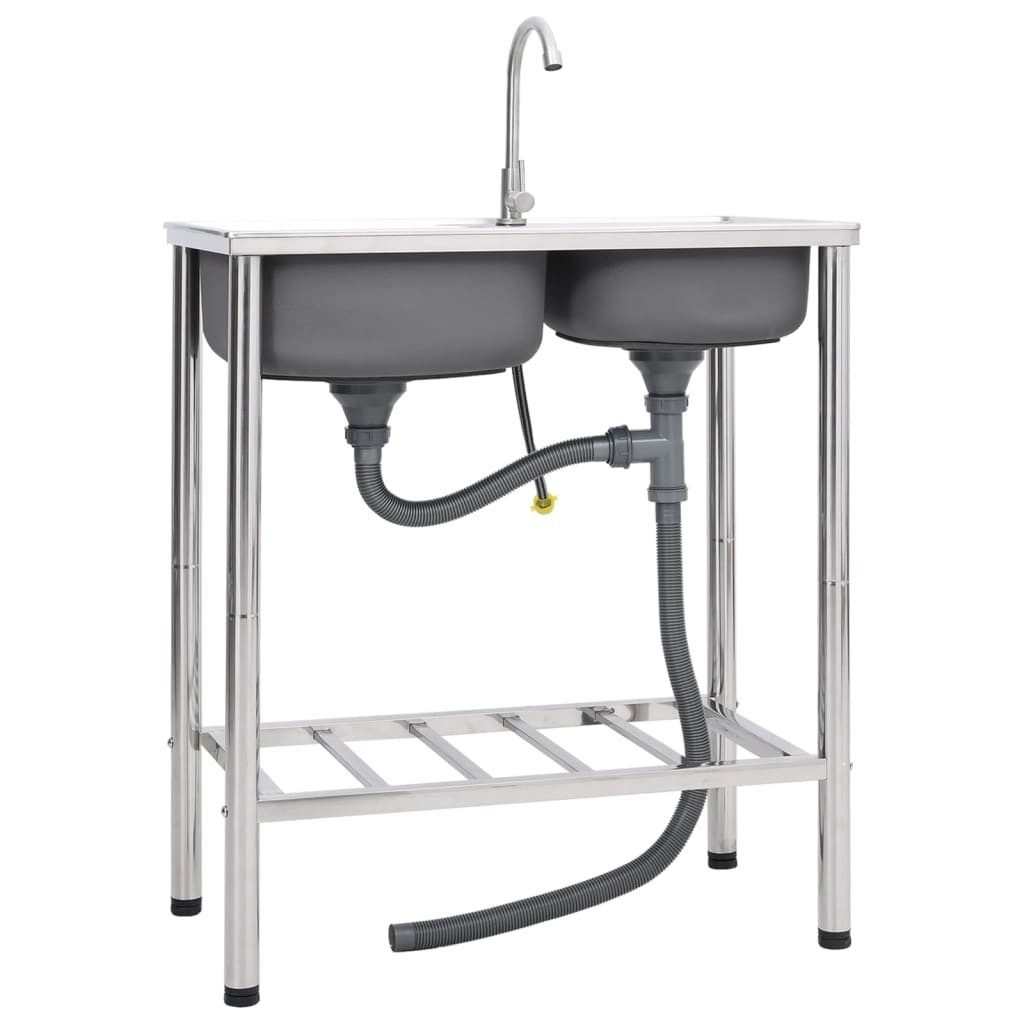 vidaXL Küchenspüle Küche Spülbecken Camping-Spüle mit Doppelbecken und Wasserhahn Edelsta, 76/42 cm