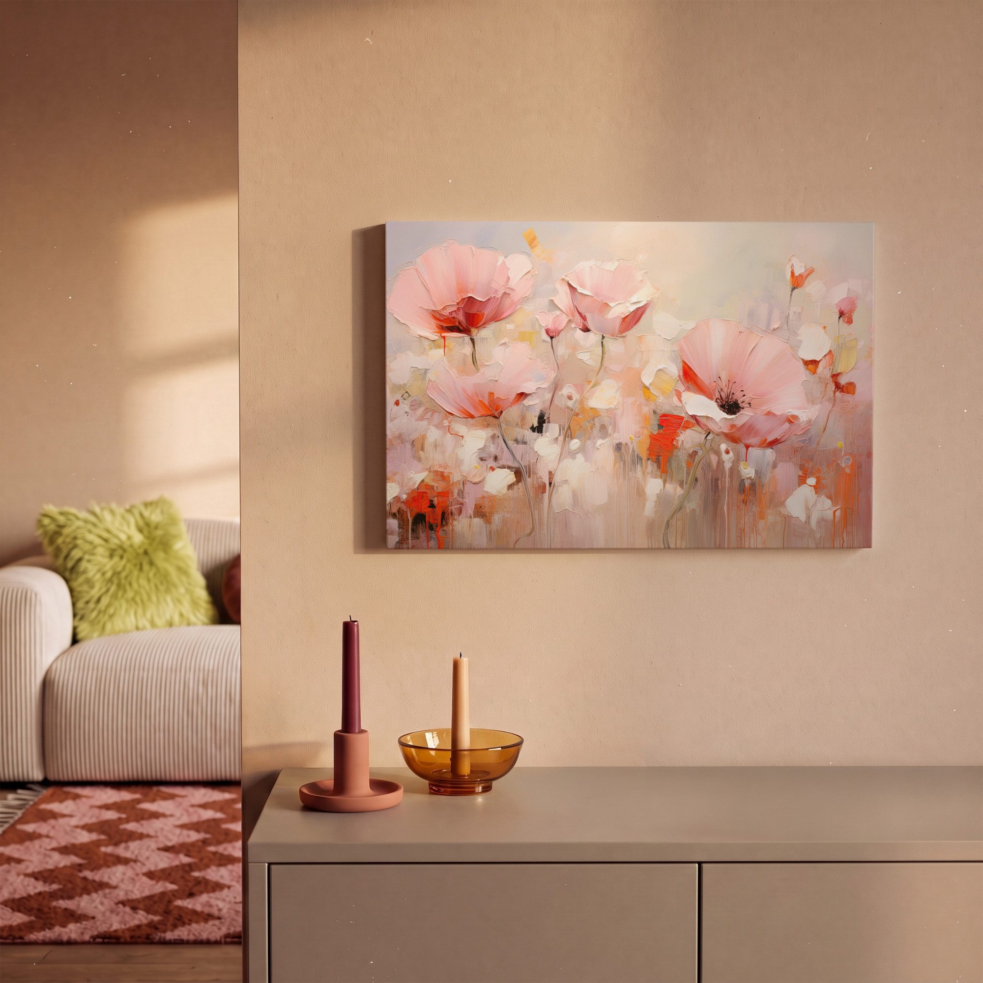 OneMillionCanvasses® Leinwandbild Blumen - Aquarell - Rosa - Abstrakt - Kunst, Fotodruck (1 St), Leinwand Bilder Klein, Wand Dekoration Aesthetic 30x20 cm – Bild 2 von 5