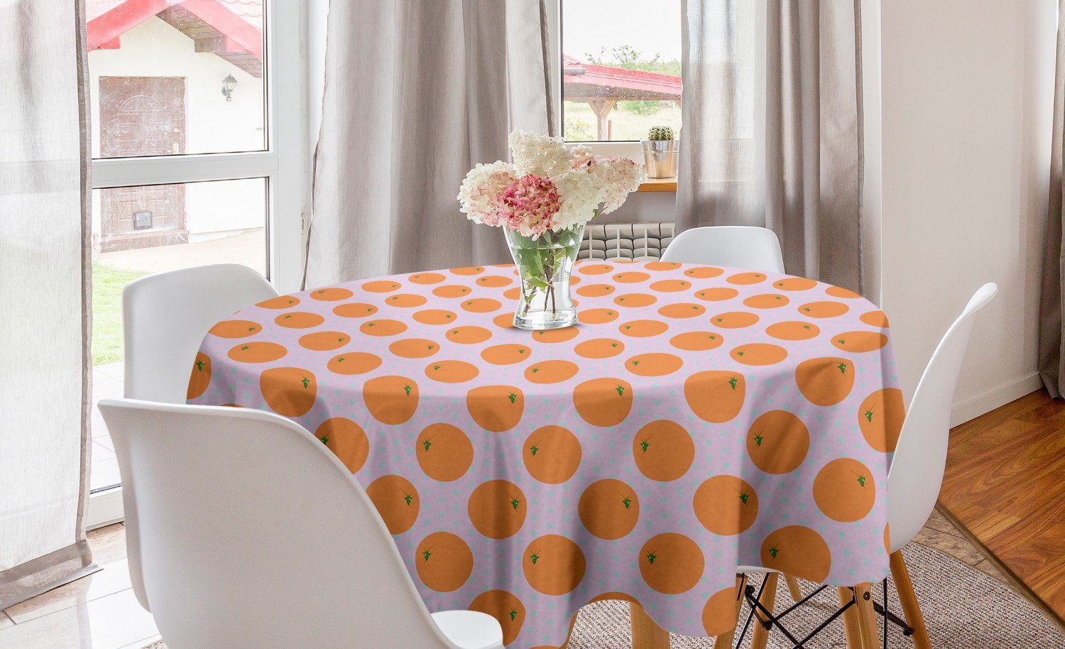 Abakuhaus Tischdecke Kreis Tischdecke Abdeckung für Esszimmer Küche Dekoration, Orange Zitrusfrucht auf Tupfen