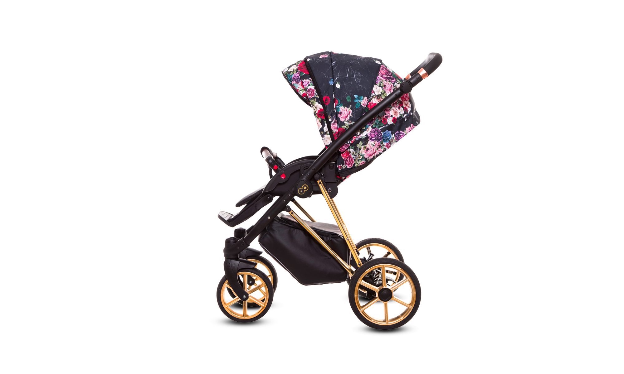 TPFLiving Kombi-Kinderwagen Zubehör, in Rose, Kinderwagen Baby Musse Regenschutz inkl. 2in1 Babywanne 2 Gold Gestell 1 Windeltasche Buggy Dark Moskitonetz