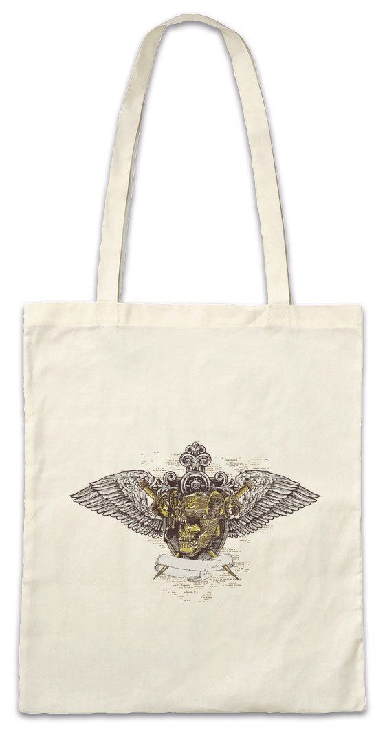 Beuteltasche Winged Skull Helmet Stofftasche Skulls Schädel Totenkopf Flügel Wings