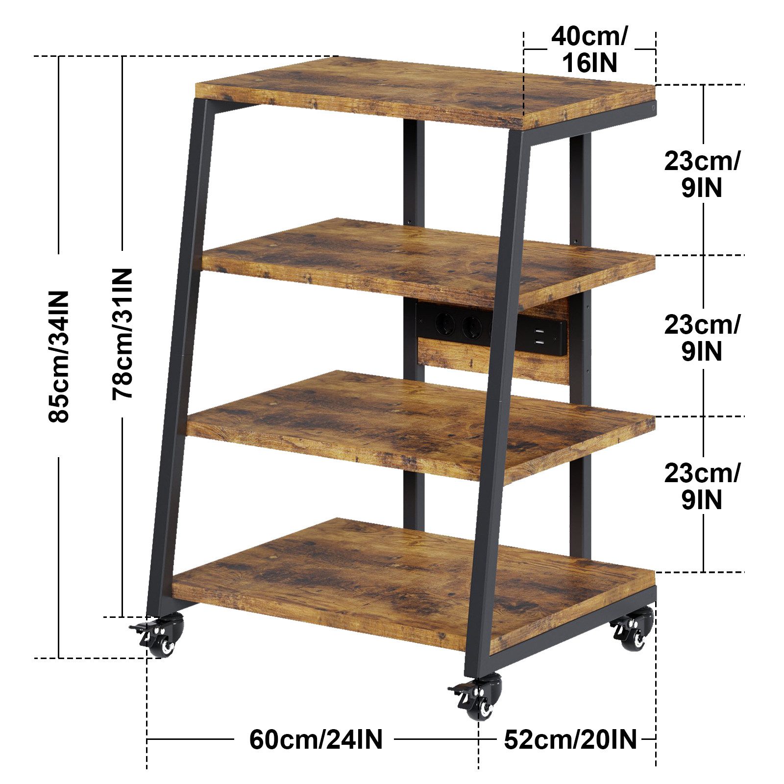 XIIW TV-Rack HiFi Möbel Rack mit LED & Rädern Plattenspieler-Ständer TV-Regal (4 Etagen, 60 x 51 x 85 cm), Media-Regal mit 2 RGB-LEDs per App, Verstellbaren Abl – Bild 2 von 5