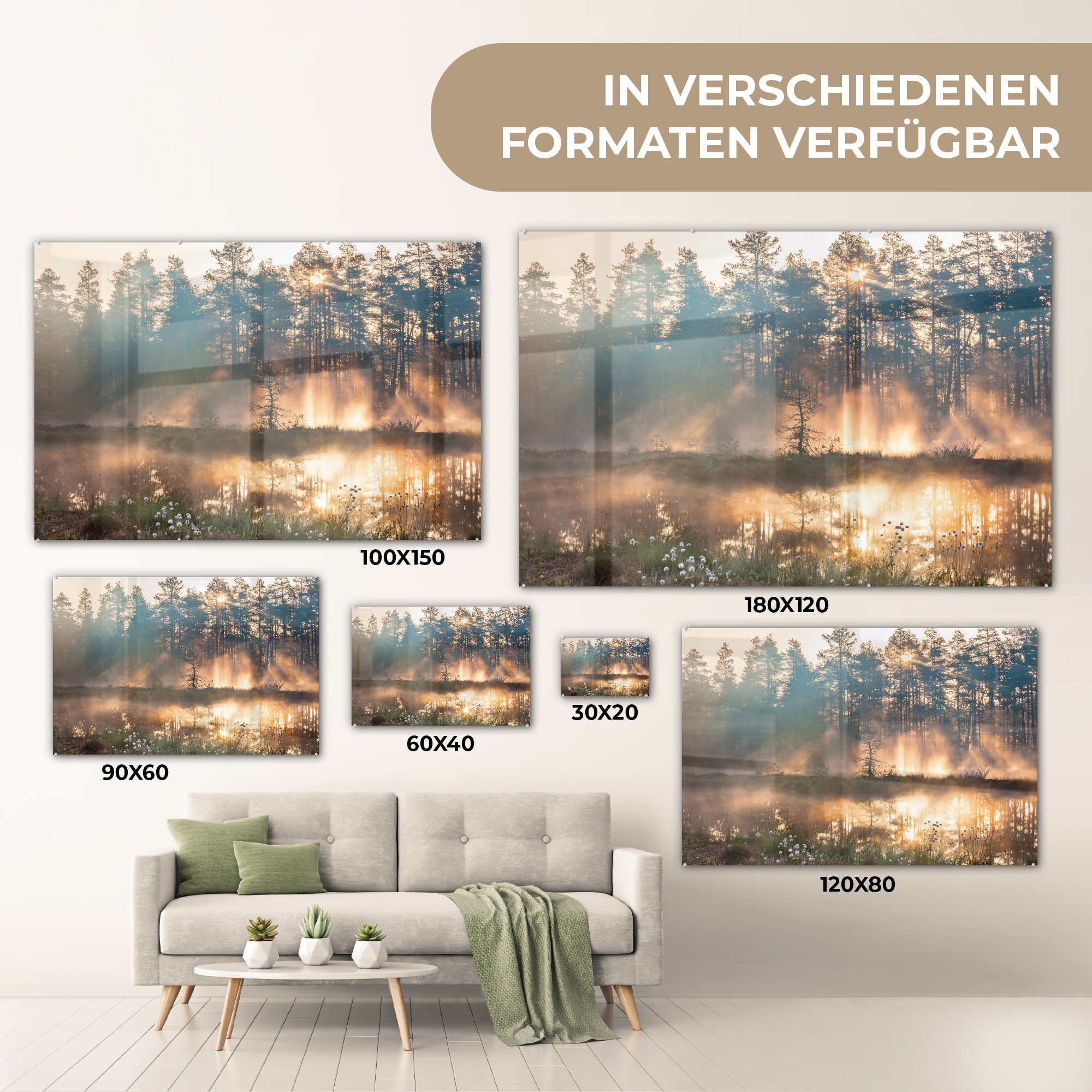 (1 & Acrylglasbilder St), Schlafzimmer MuchoWow Sonne Baum, - Acrylglasbild - See Wohnzimmer