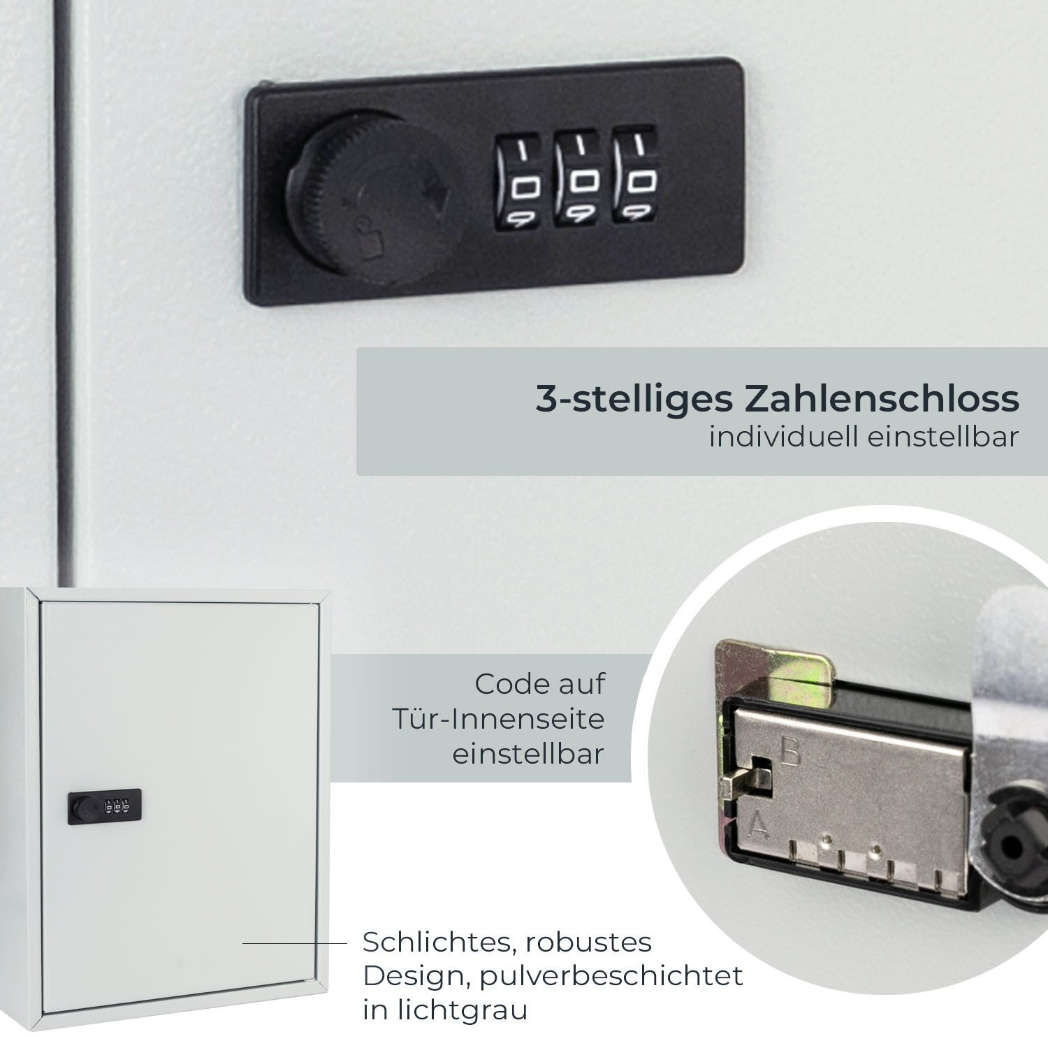 HMF Schlüsselkasten Schlüsselschrank mit Zahlencode, Schlüsselkasten mit 42 Haken (inkl. Schlüsselanhänger), verstellbare Hakenleisten, 35 x 27 x 8 cm, schwarz – Bild 4 von 5