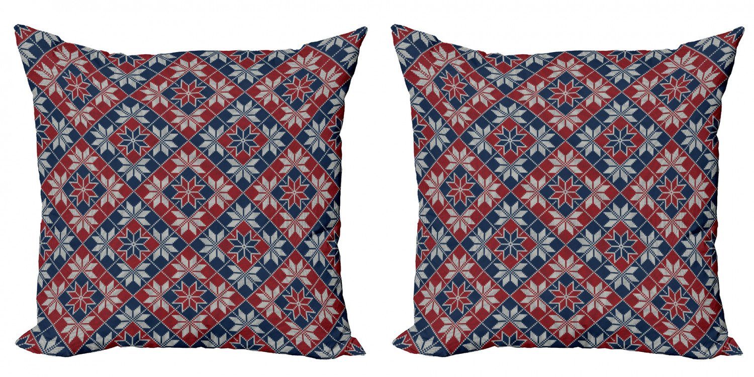 Kissenbezüge Modern Accent Doppelseitiger Digitaldruck, Abakuhaus (2 Stück), nordisch Tartan geometrische Blume