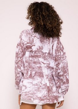 SASSYCLASSY Longbluse Oversize Musselin Bluse Damen Langarm mit Motiv Hemdbluse lang aus 100 % Baumwolle, Made in Italy, One Size: Gr. 36-48