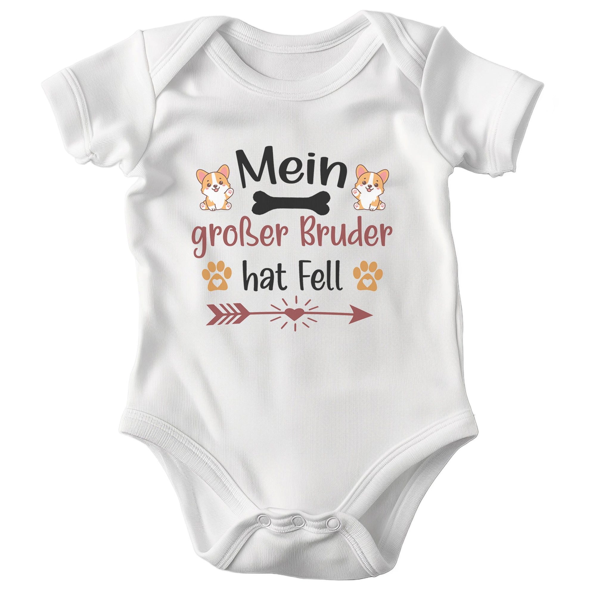 22Feels Kurzarmbody Bio Unisex Babybody Weiß Corgi Großer Bruder Geschenk Taufe Geburtstag BIO-Baumwolle - In Deutschland Bedruckt - Niedlicher Print