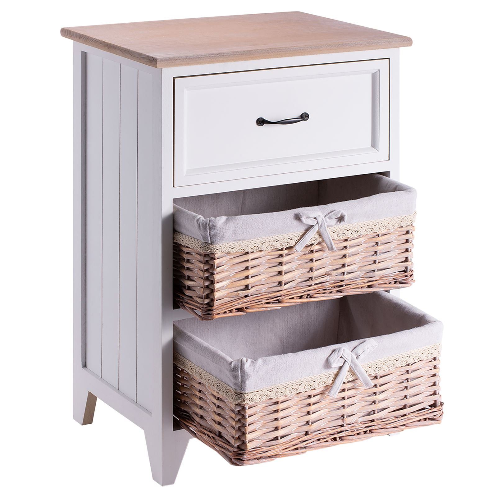 CARO-Möbel Nachtkommode PROVENCE, Nachttisch Nachtkommode Beistelltisch Boxspringbett 1 Schublade 2 Körb