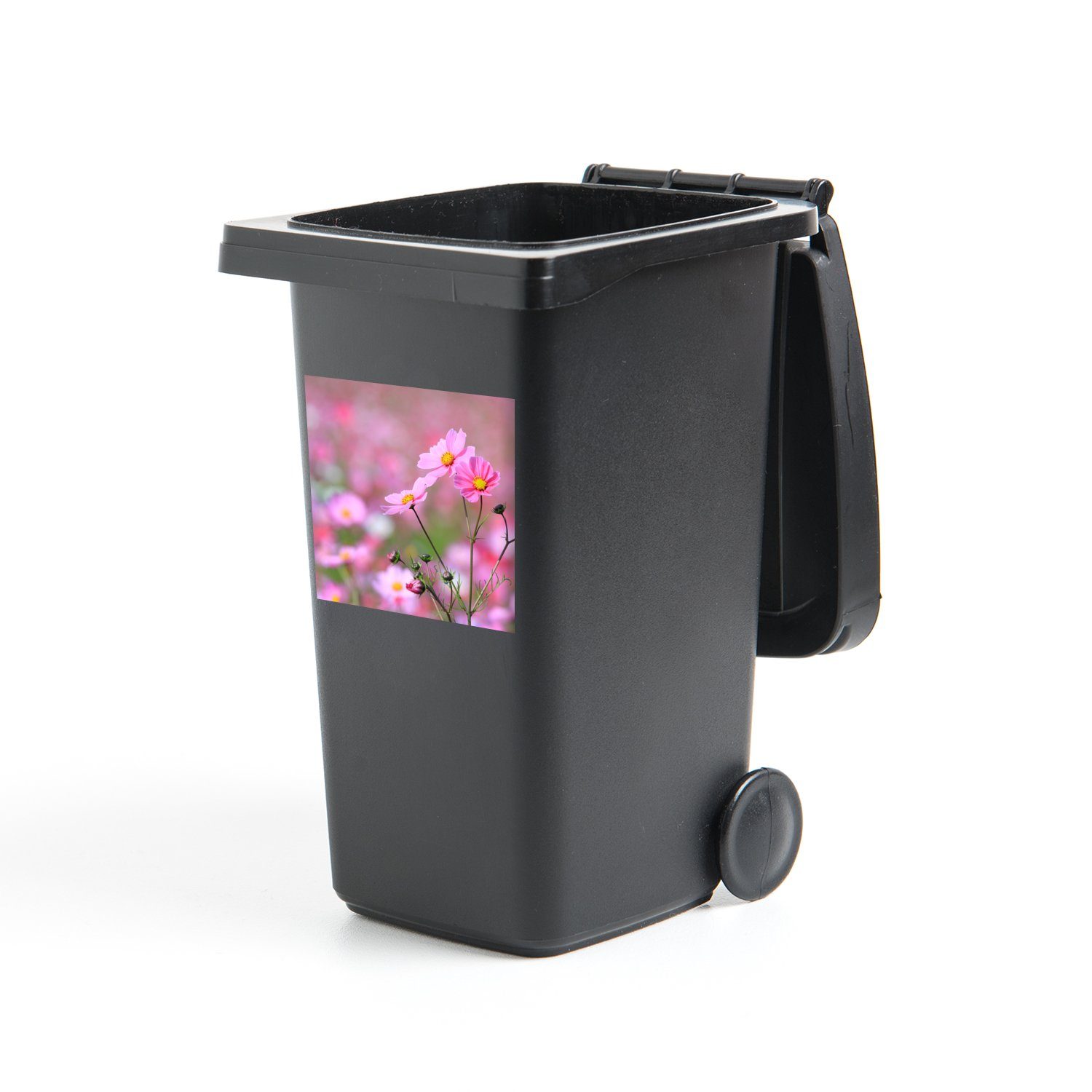 MuchoWow Wandsticker Blumen - Draußen - Rosa (1 St), Mülleimer-aufkleber, Mülltonne, Sticker, Container, Abfalbehälter