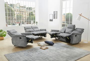 luma-home Relaxsessel 15126 (TV-Sessel mit halbautomatischer Relaxfunktion 78 cm breit), Federkern, Wellenunterfederung, Bezug Velours, Vintage Grau