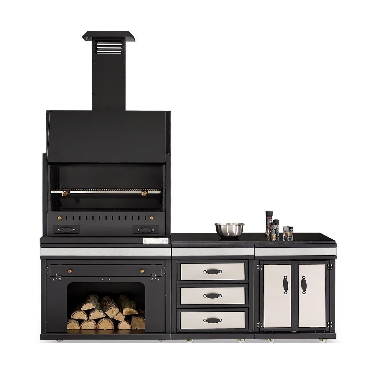 JVmoebel Outdoor-Küche Edelstahl Außenküche in Schwarz mit großzügigen Arbeitsflächen, Made in Europe
