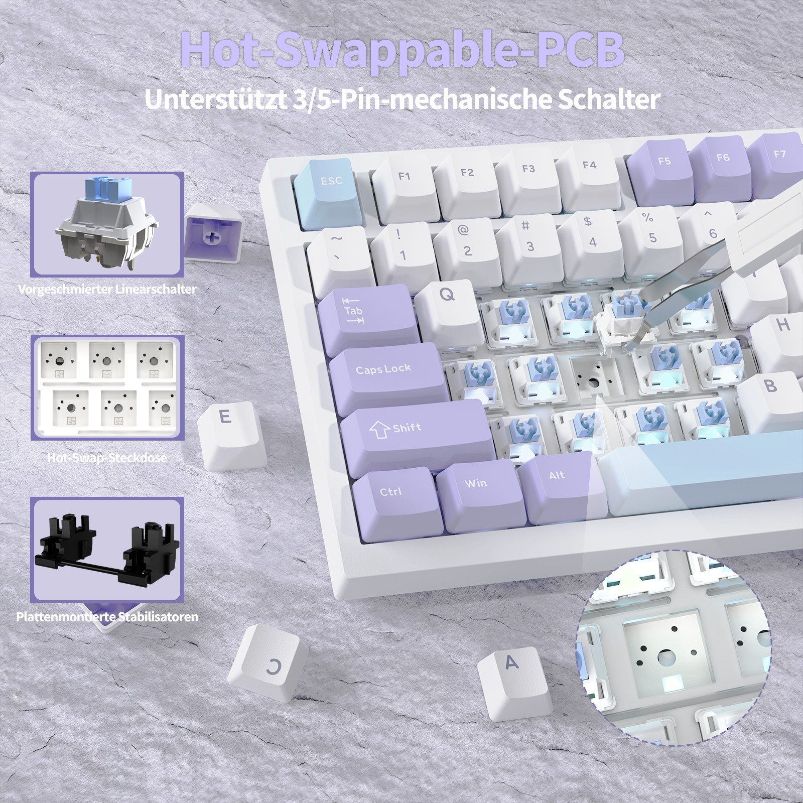 ATTACK SHARK X820 Ultra Mechanische Tastatur mit,75% ANSI-Layout, 2,4 GHz/BT/Wired Gaming-Tastatur (Gasket,TFT-Bildschirm und Knopf,5 Sound-Absorbing Foams,Hot- – Bild 4 von 5
