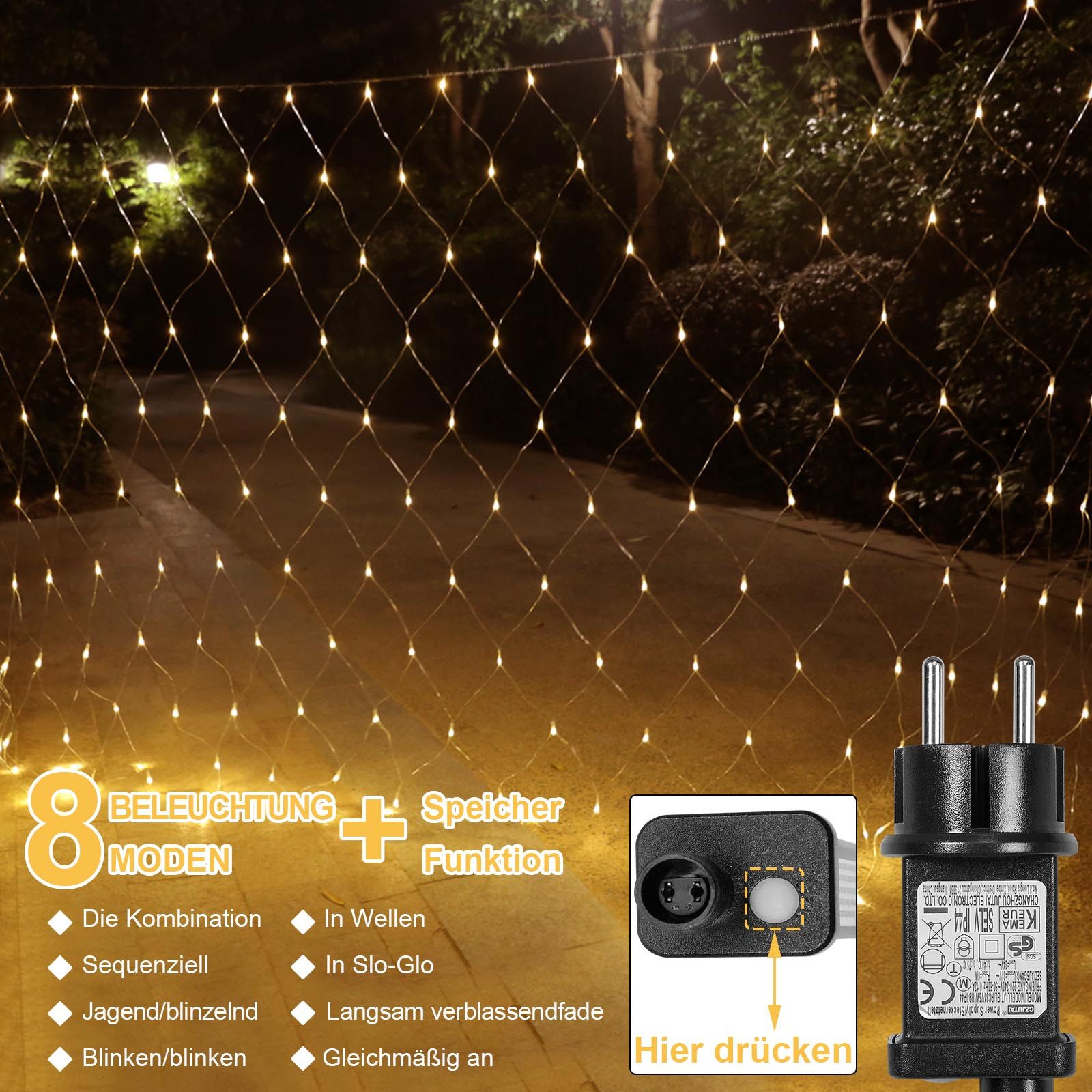MUPOO LED-Lichternetz Ramadan Deko LED Netz Lichterkette Außen mit Fernbedienung Timer, 660-flammig