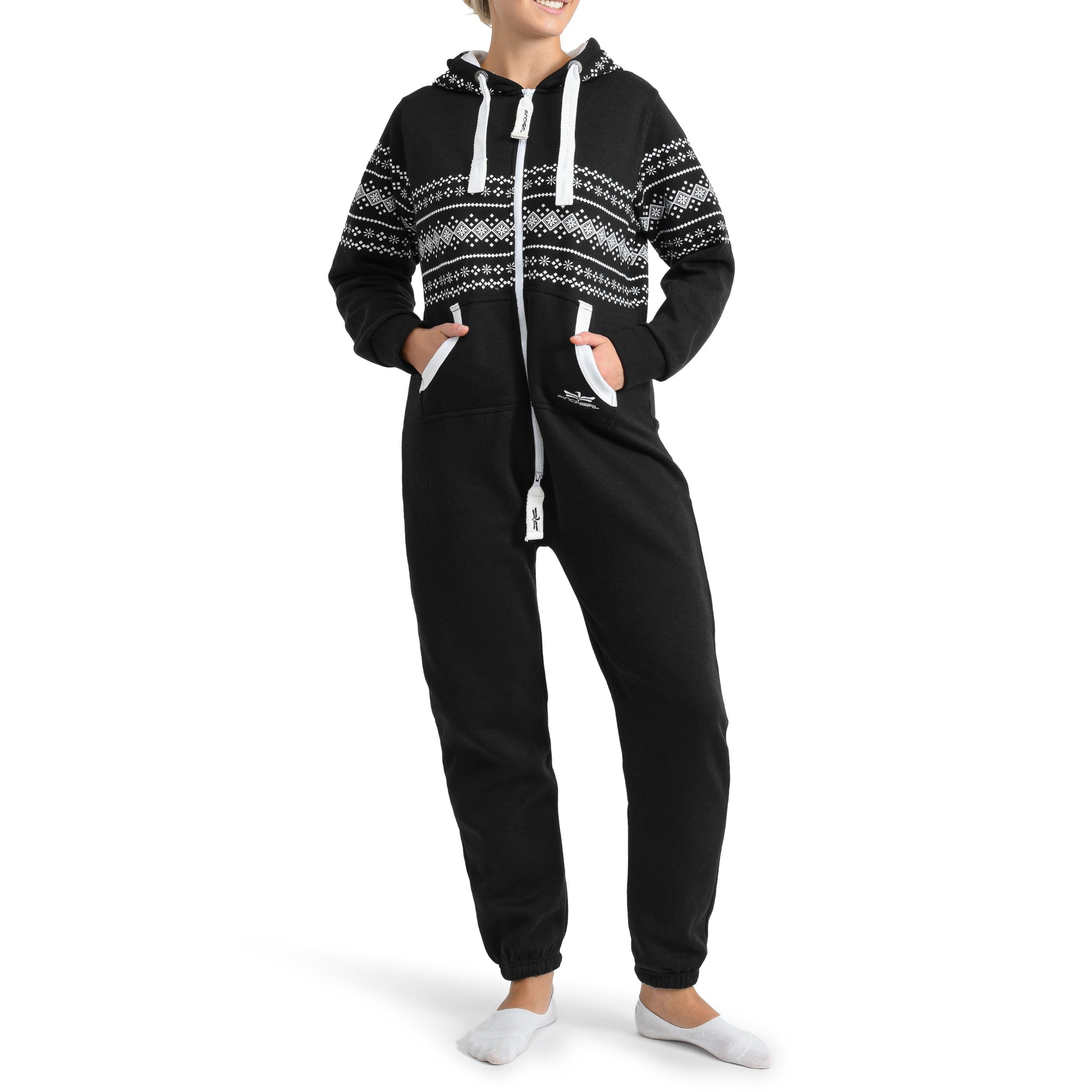 Finchgirl Jumpsuit FG117 Damen Jumpsuit Overall Jogging Training Anzug Einteiler Schwarz