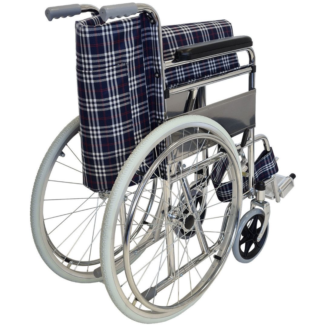 abc HOME Rollstuhl, klassisch, stabil, klappbar, verchromter Stahl, Klappbare Fußstützen