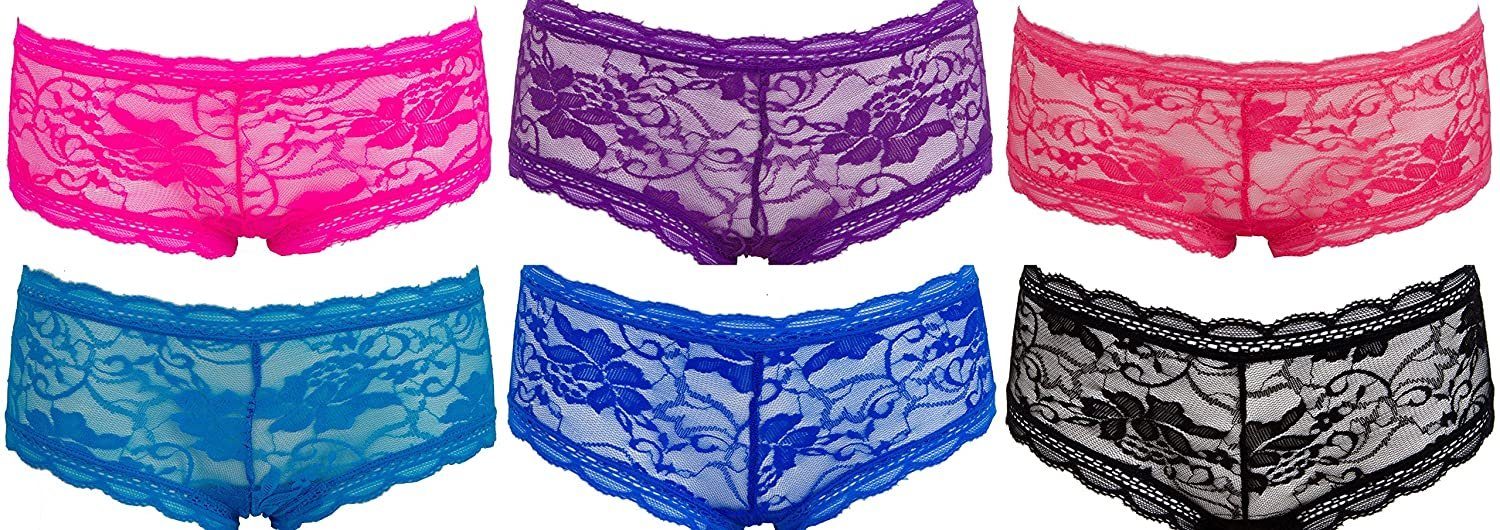 86483 Pantys Pack Hipster mit Teen Pack (6er mit Hotpants French French Knickers Teen Damen Hotpants Spitze Pantys Set) Panty Spitze Uni Damen Knickers 6er Hipster 86483 AvaMia Uni 6er