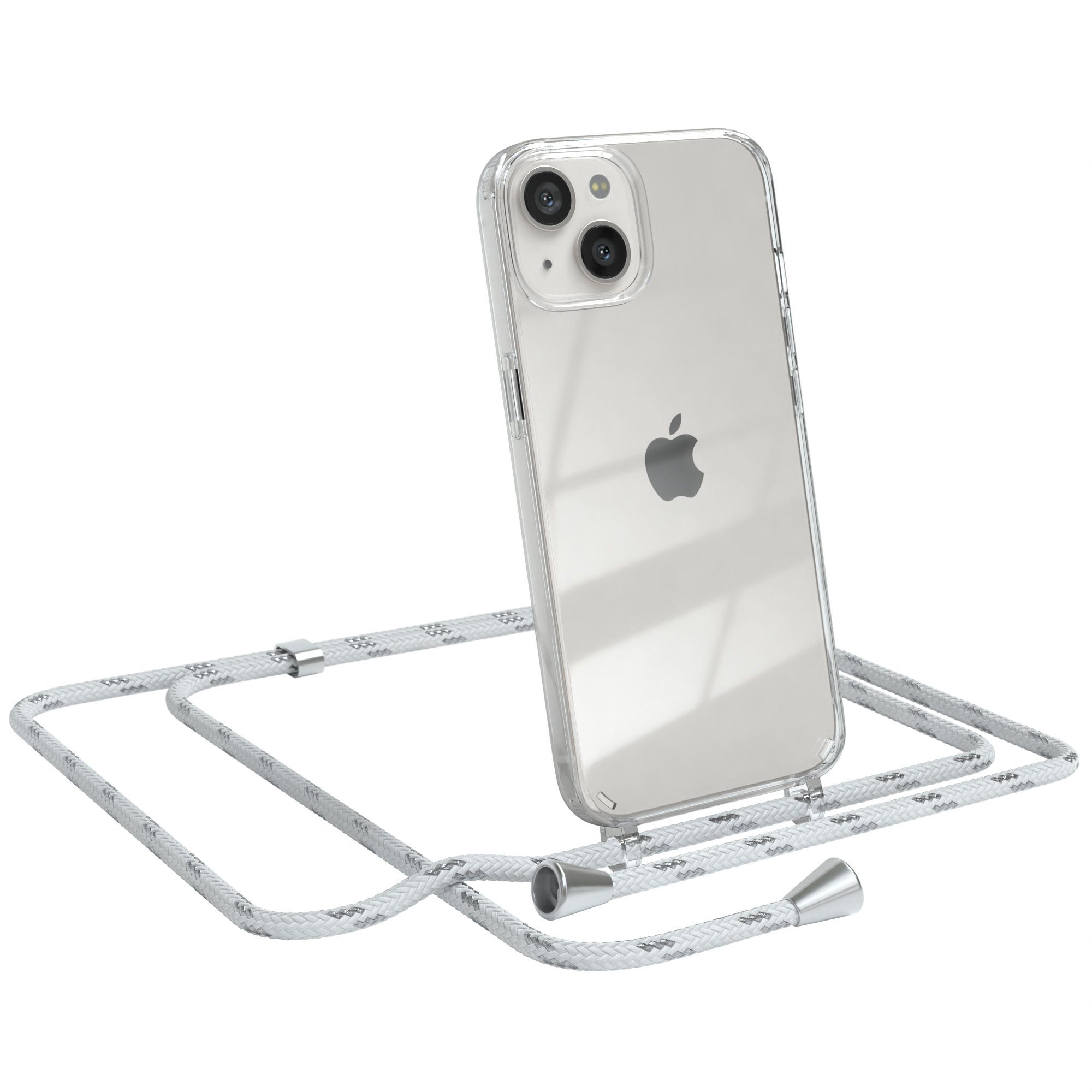 EAZY CASE Handykette Hülle mit Kette für Apple iPhone 13 6,1 Zoll, Hülle Smartphonekette für Unterwegs Festivalhülle Transparent Weiß