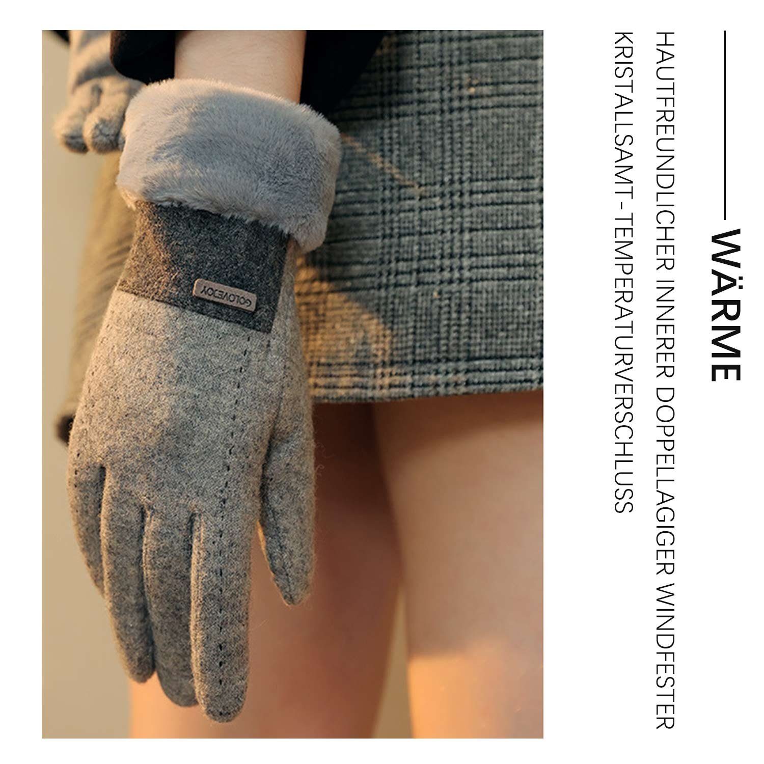 MAGICSHE Fleecehandschuhe Damen Grau Fleecefutter Thermo mit Winter Handschuhe Touchscreen