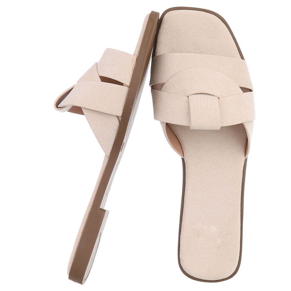 Ital-Design Moderne Damen Sandalen mit geflochtenem Design für Freizeit Pantolette (91117197) Blockabsatz Pantoletten in Beige