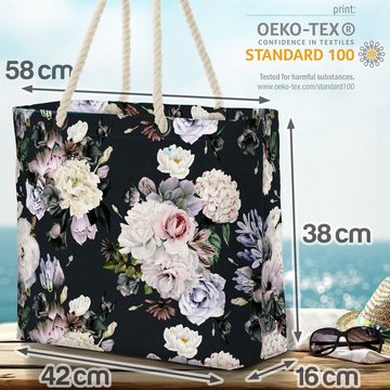 VOID Strandtasche (1-tlg), Weisse Blumen Beach Bag Blumen-Strauß Blumen-Dekor Blumen-Muster Anthrazit