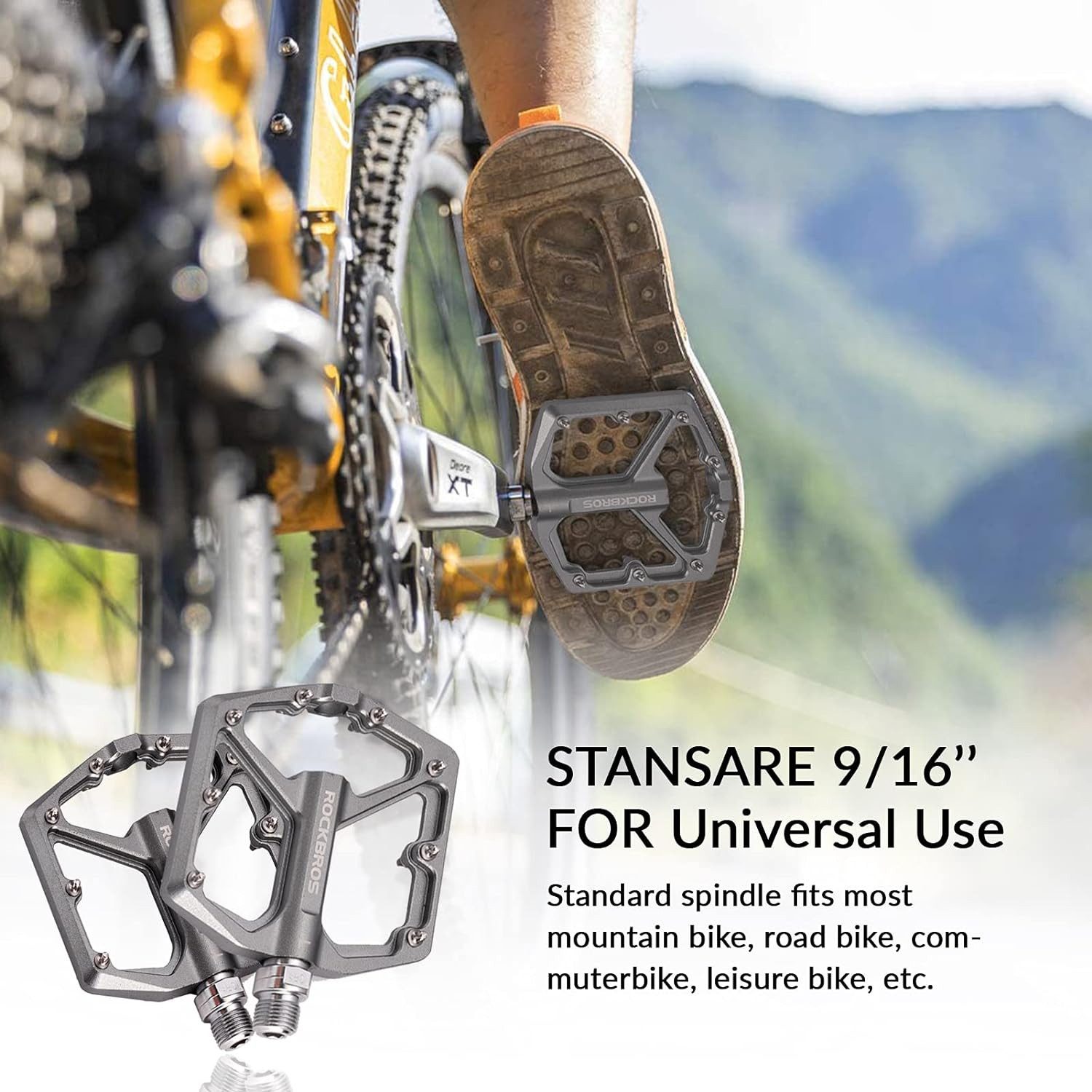 ROCKBROS Fahrradpedale Rennrad Pedale Aluminium Plattform Pedale 9/16 Zoll (Ultraleicht Antirutsch Fahrrad Pedale für MTB E-Bike Stadtrad)