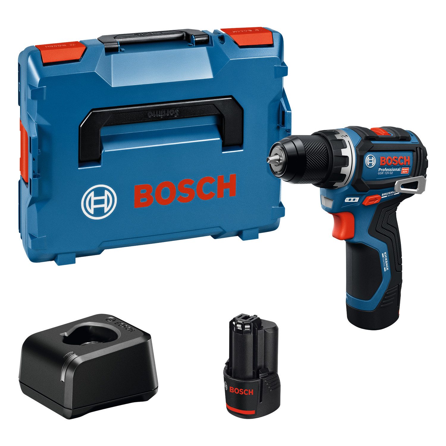 Bosch Professional Akku-Bohrschrauber GSR 12V-32, (Set), inkl. 2 Akkus, Ladegerät und L-BOXX