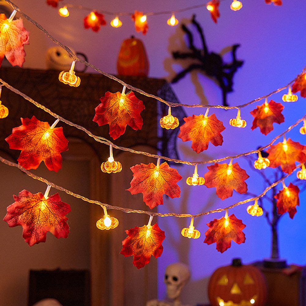 Coonoor LED-Lichterkette 3M 20LED Halloween Deko Herbst Ahornblatt Girlande Lichterkette, für Halloween Theme Erntedankfest Weihnachtsfeiern