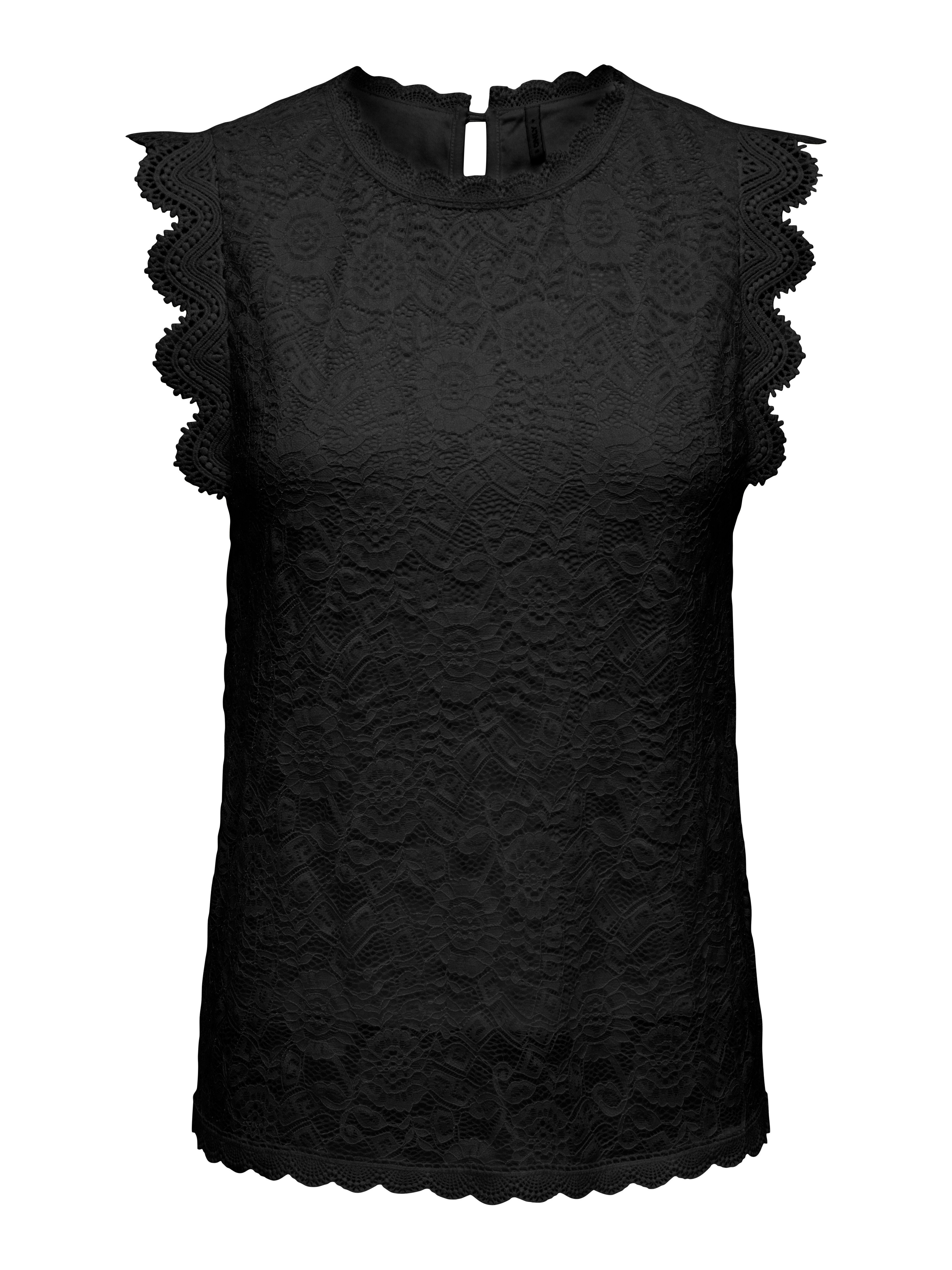 ONLY Spitzentop ONLSINE S/L LACE TOP CS JRS Materialmix, regular fit, Rundhals