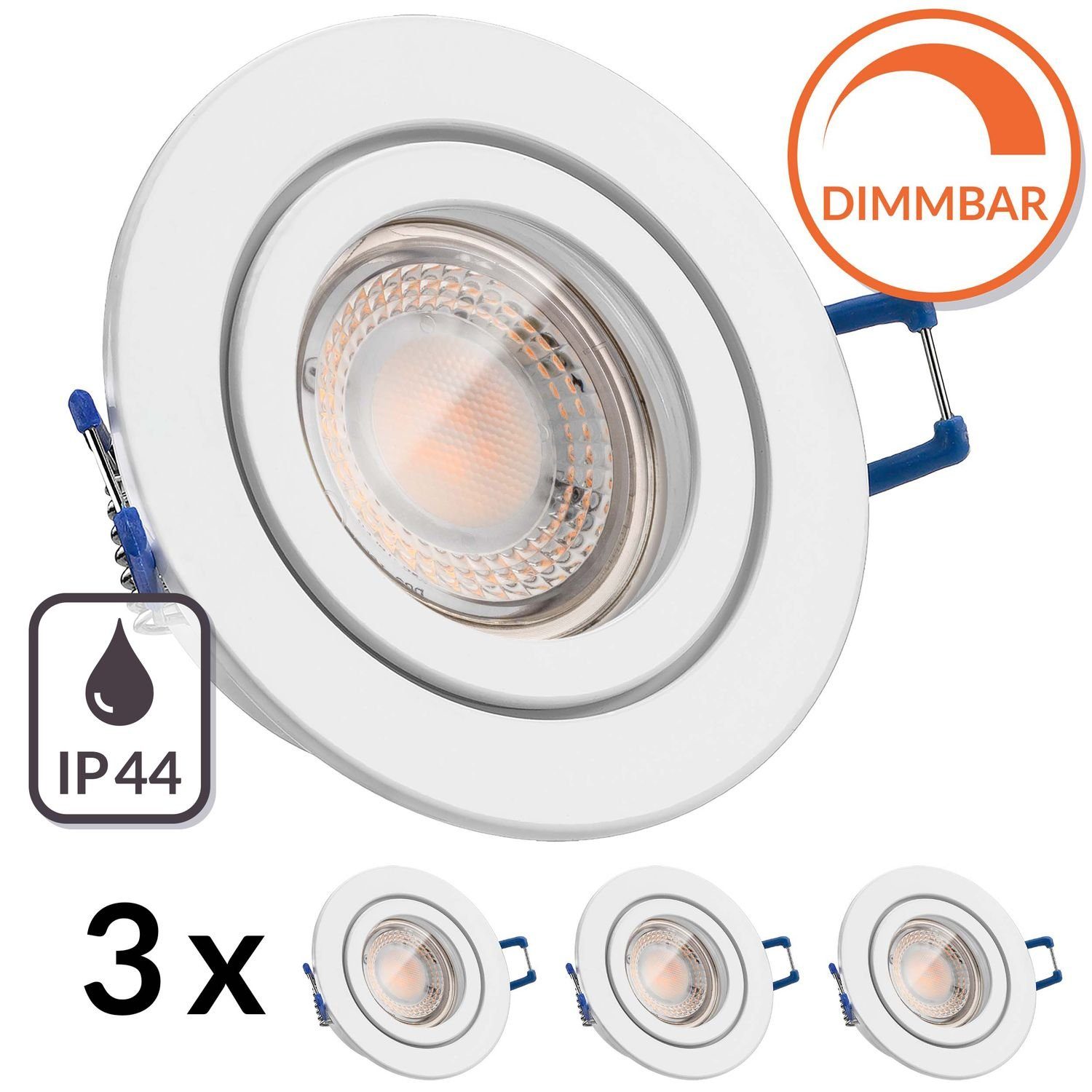 LEDANDO LED Einbaustrahler 3er IP44 LED Einbaustrahler Set extra flach in weiß mit 5W LED von LED | Strahler