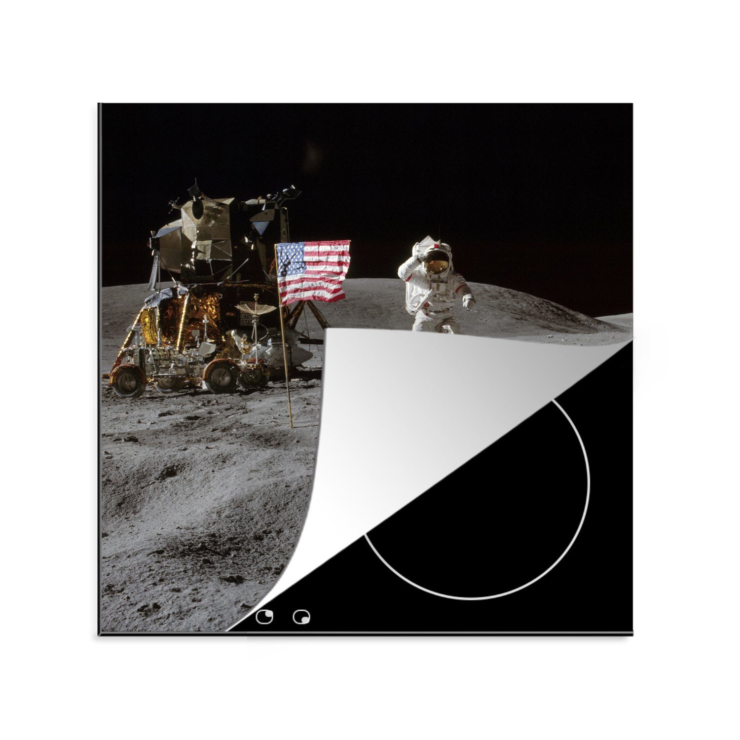 Flagge, für MuchoWow cm, Herdblende-/Abdeckplatte - Ceranfeldabdeckung, Mond Astronaut 78x78 tlg), - Arbeitsplatte Vinyl, küche (1