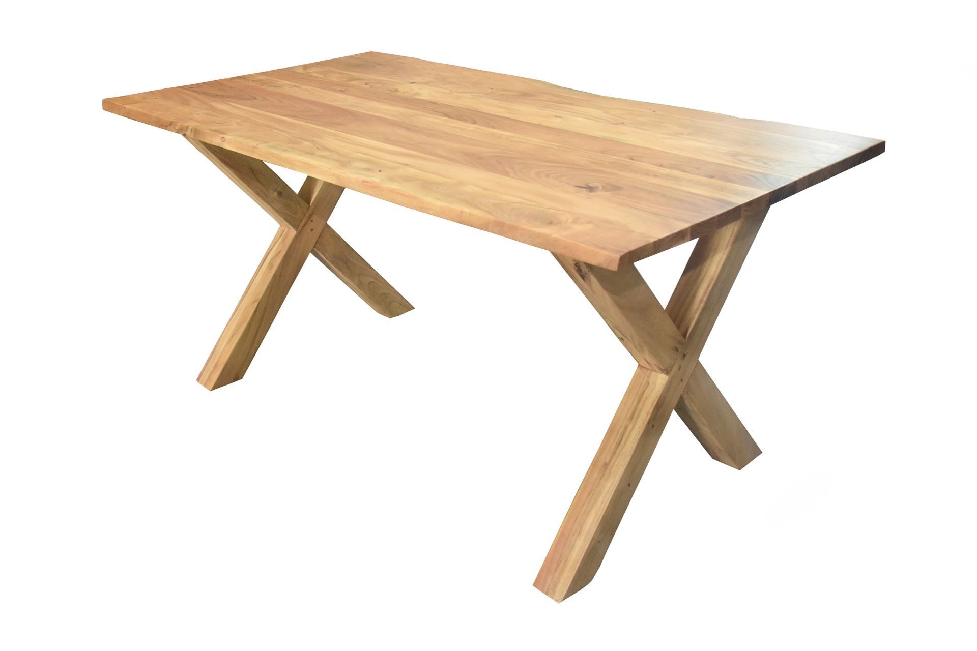 SAM® Baumkantentisch Elche, massives Akazienholz, echte Baumkante, Holzgestell X-Form
