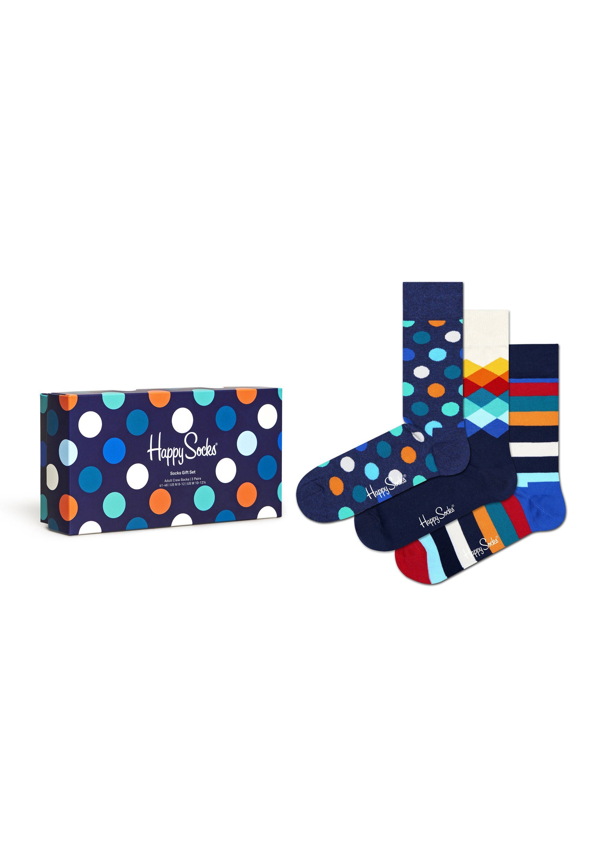 Happy Socks Basicsocken 3-Pack Classic Multi-color Socks Gift Set aus nachhaltiger Baumwolle Multi-Colour