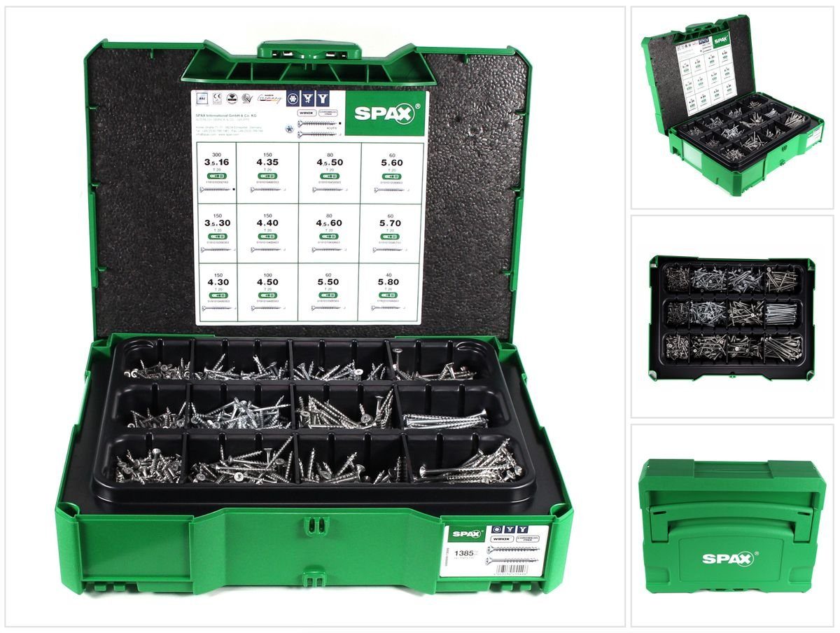 SPAX Schraube Box Senkkopf Schrauben Set 12 Größen 1385 tlg. im systainer (5000009