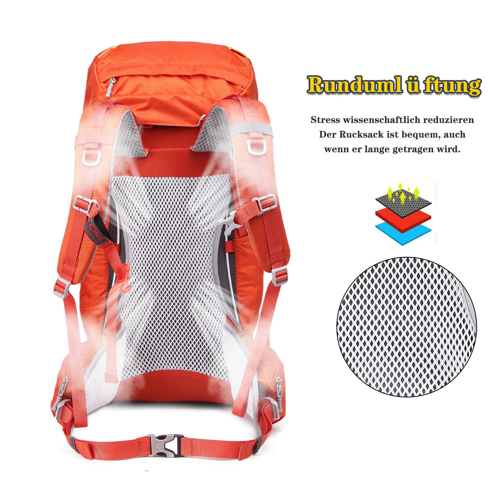 TAN.TOMI Wanderrucksack 35L Großer Wanderrucksack, Wasserdicht Multifunktionaler, Mit Regenabdeckung für Wandern, Radfahren, Klettern