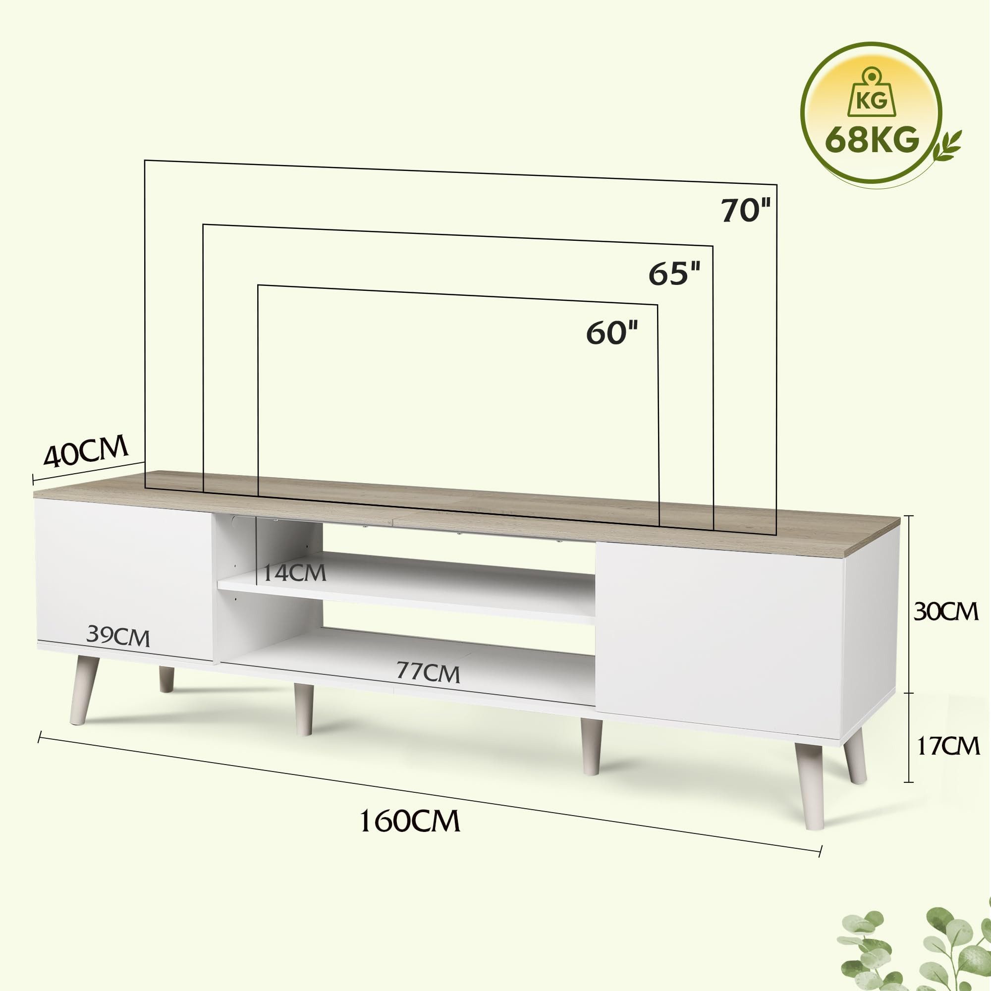 WLIVE TV-Schrank Lowboard mit 2 Türen, Fernsehschrank für Fernseher bis zu 55/60 Zoll, (Packung, 160 cm lang) verstellbare Ablagen, für Wohnzimmer, Schlafzimmer