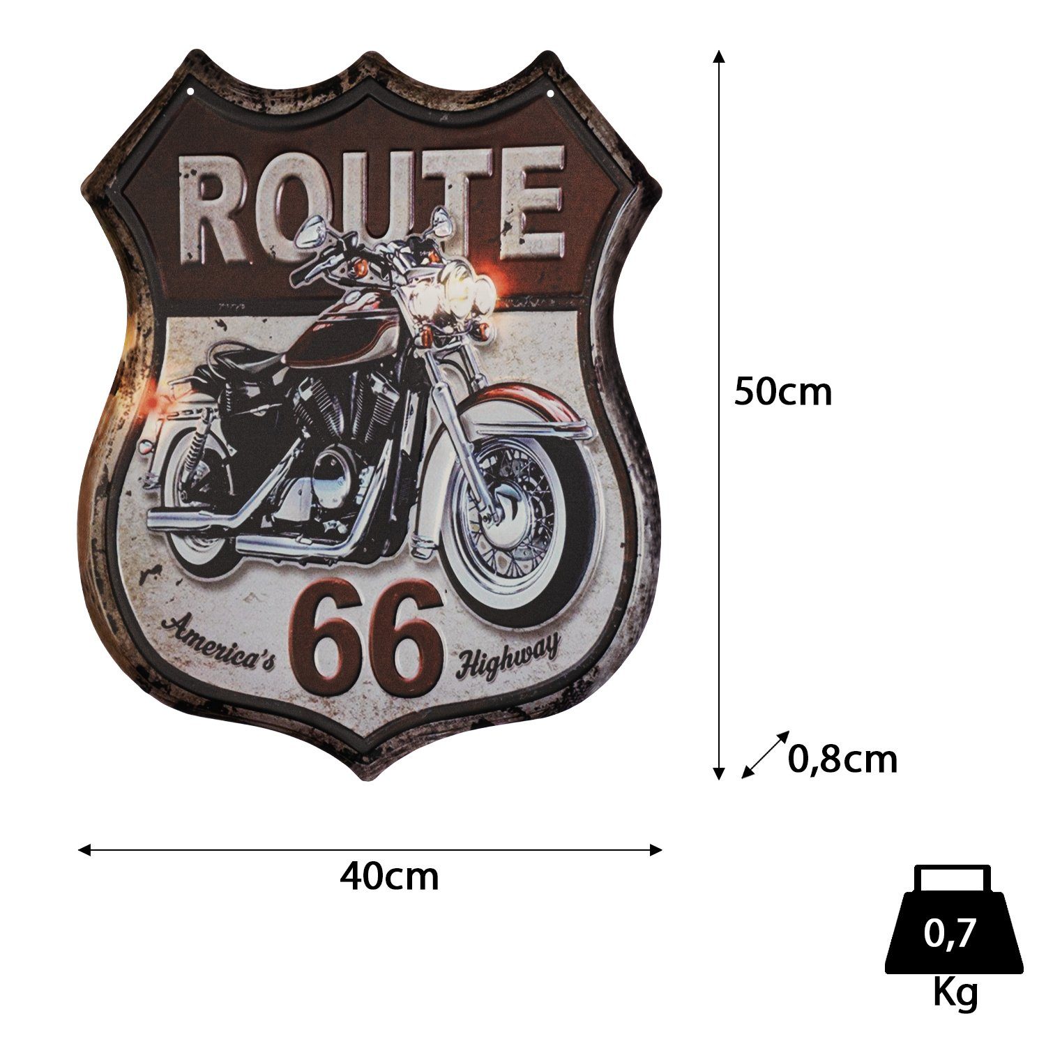 Moritz Metallschild Route 66 Straßenschild Motorrad, Vintage Retro Deko Schild Metallschild Wandbild Schild