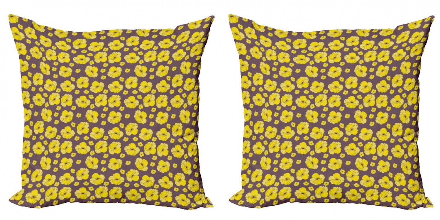 Kissenbezüge Modern Accent Doppelseitiger Digitaldruck, Abakuhaus (2 Stück), Blumen Weinlese-gelbe Mohnblumen-Blumen