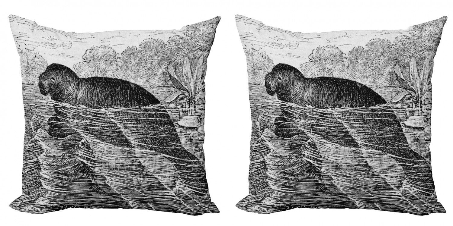 Hand Kissenbezüge Kuh-Entwurf Meer gezeichnet (2 Accent Abakuhaus Doppelseitiger Modern Stück), Digitaldruck, Seekuh