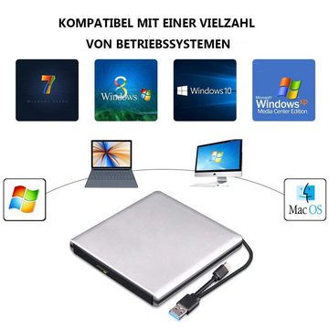 GelldG DVD-Laufwerk 3D, CD DVD Leser Slim Optisches Tragbares Diskettenlaufwerk (USB 1.0, BD 24x/DVD 24x/CD 24x, Plug-and-play)