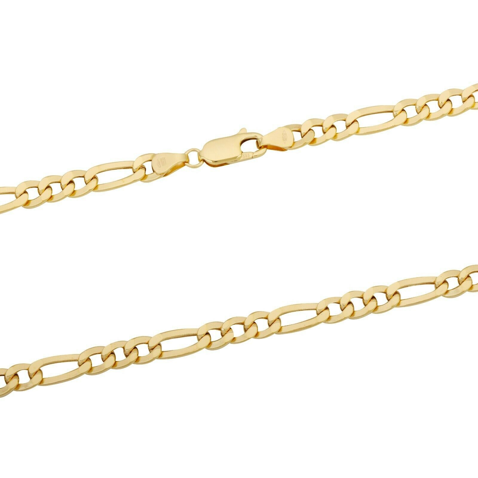 Tony Fein Goldkette Figarokette 5mm 585er Gelbgold 14 Karat Hochglanzpoliert, Made in Italy für Damen und Herren