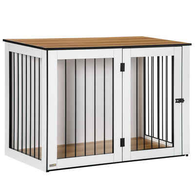 PawHut Hundehütte Haustierkäfig Hundehütte Hundebox innen Dunkelwalnuss+Weiß, BxTxH: 106x60x76 cm