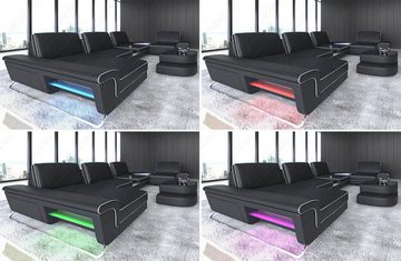 Sofa Dreams Wohnlandschaft Stoff Couch Polster Stoffsofa Ferrara, U Form Polstersofa mit LED, Stauraum, USB-Anschluss, Designersofa
