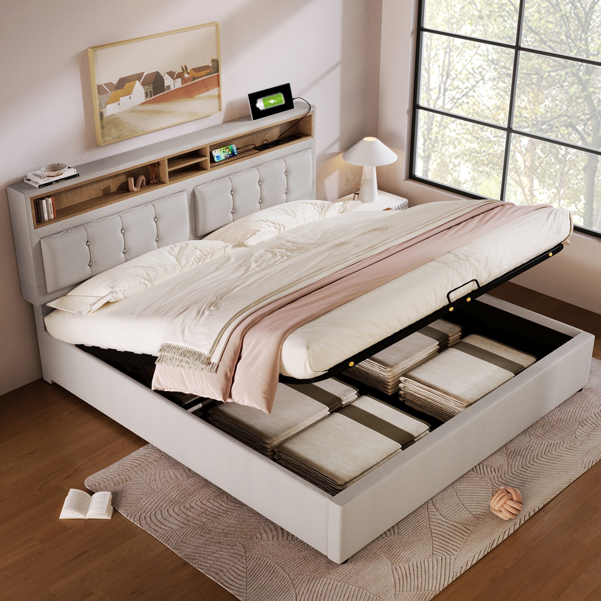 STILVORA Polsterbett 160x200 Bett Jugendbett mit Stauraum,Bettgestell mit U günstig online kaufen