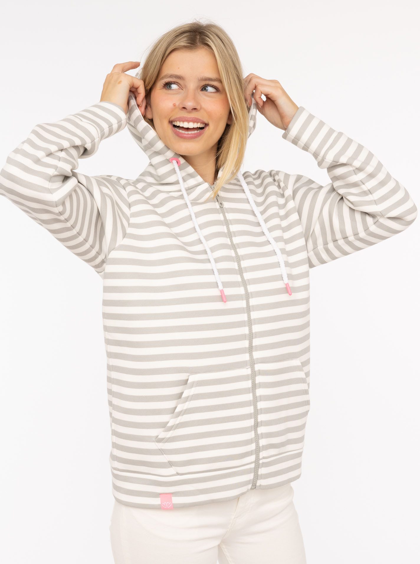 Zwillingsherz Kapuzensweatjacke Streifen, Kapuze, Reißverschluss, modisch, Langarm, Taschen
