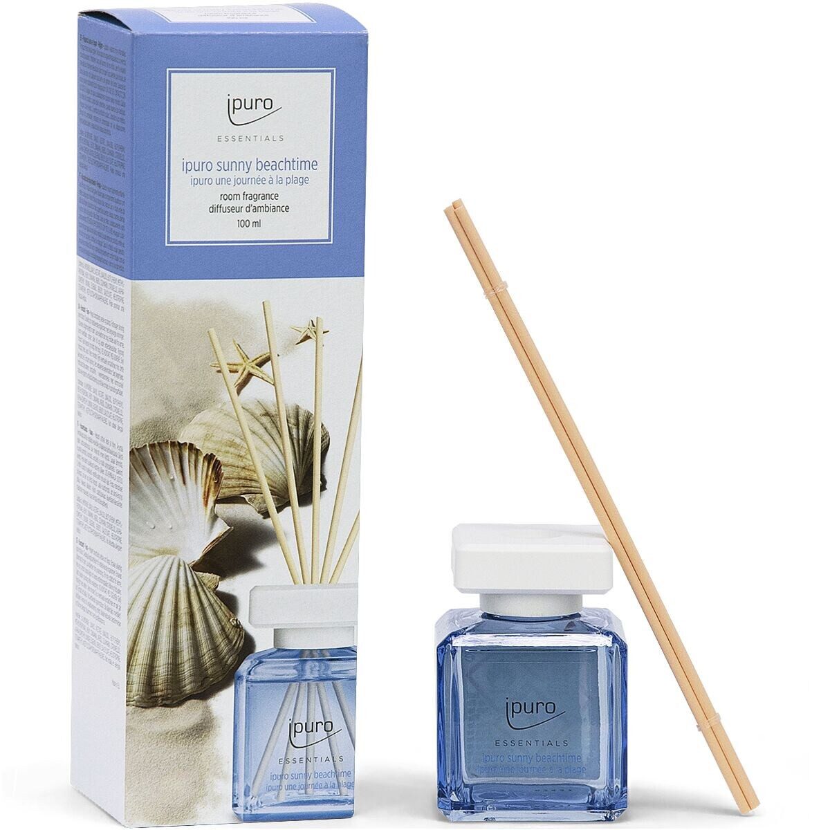 IPURO Raumduft Sunny Beach Time, 100 ml, Glasflakon mit Rattan-Holzstäbchen