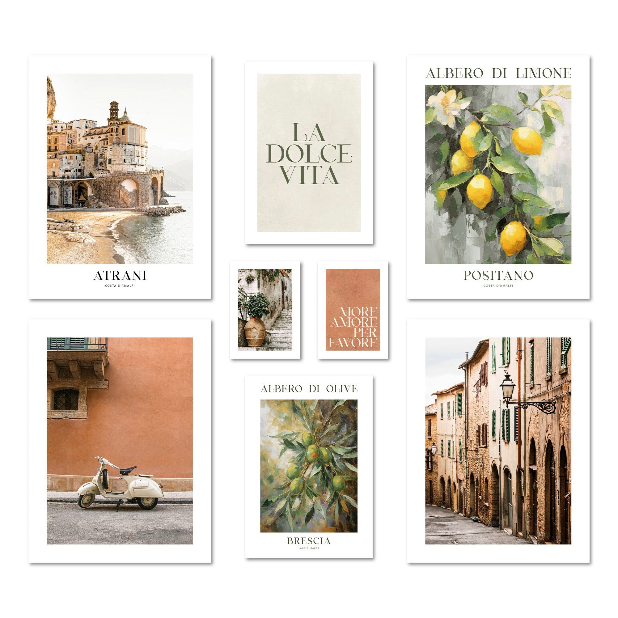 ARTFAVES Bilder-Collage Poster Set La Dolce Vita Italy I mehrteilige Bilderwand I Wandbilder I, (Wandbilder modern, 8 St)