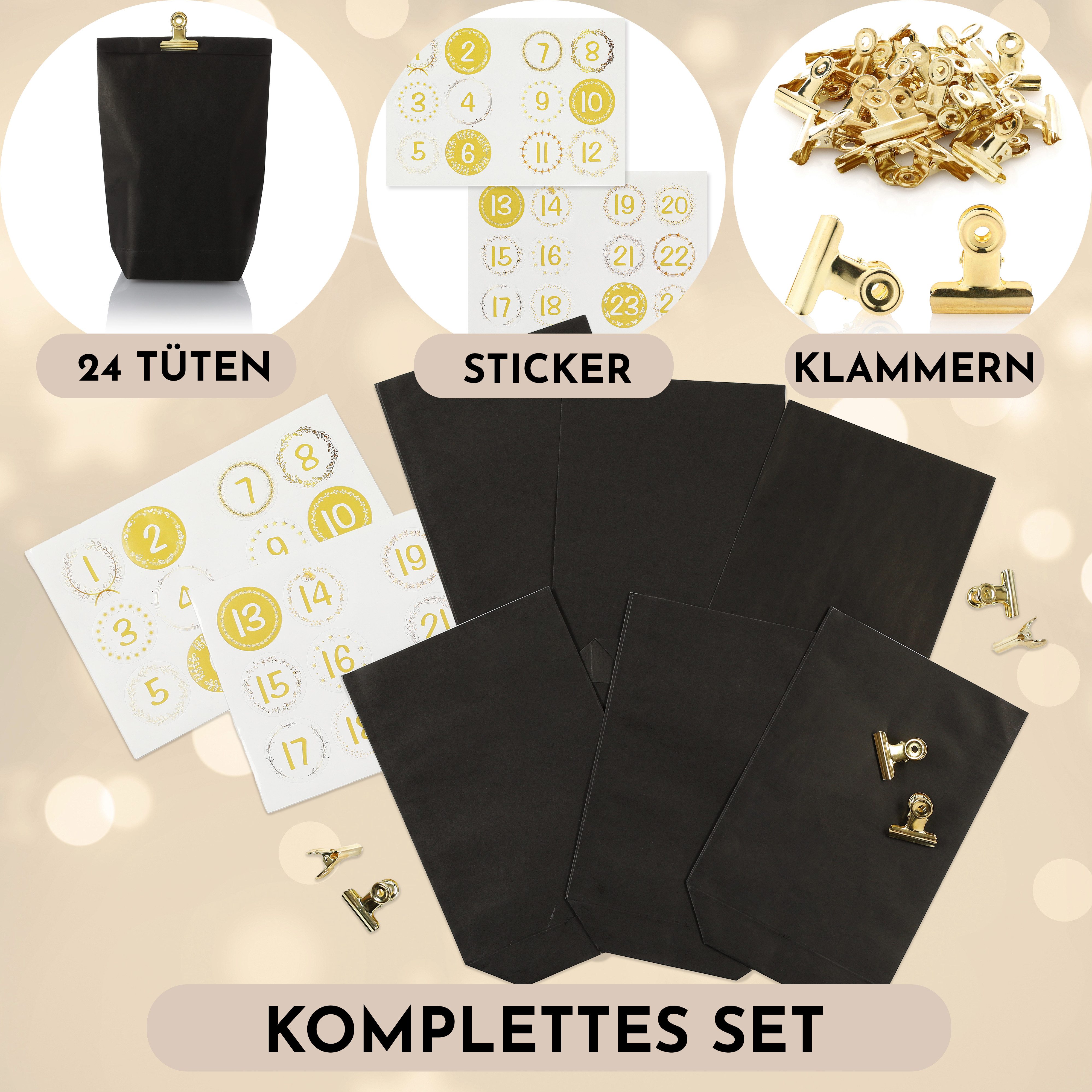 Nordstern befüllbarer Adventskalender Set mit 24 Tüten, Mini Klammern und Zahlen Aufklebern, zum Basteln für Kinder, Frau und Mann