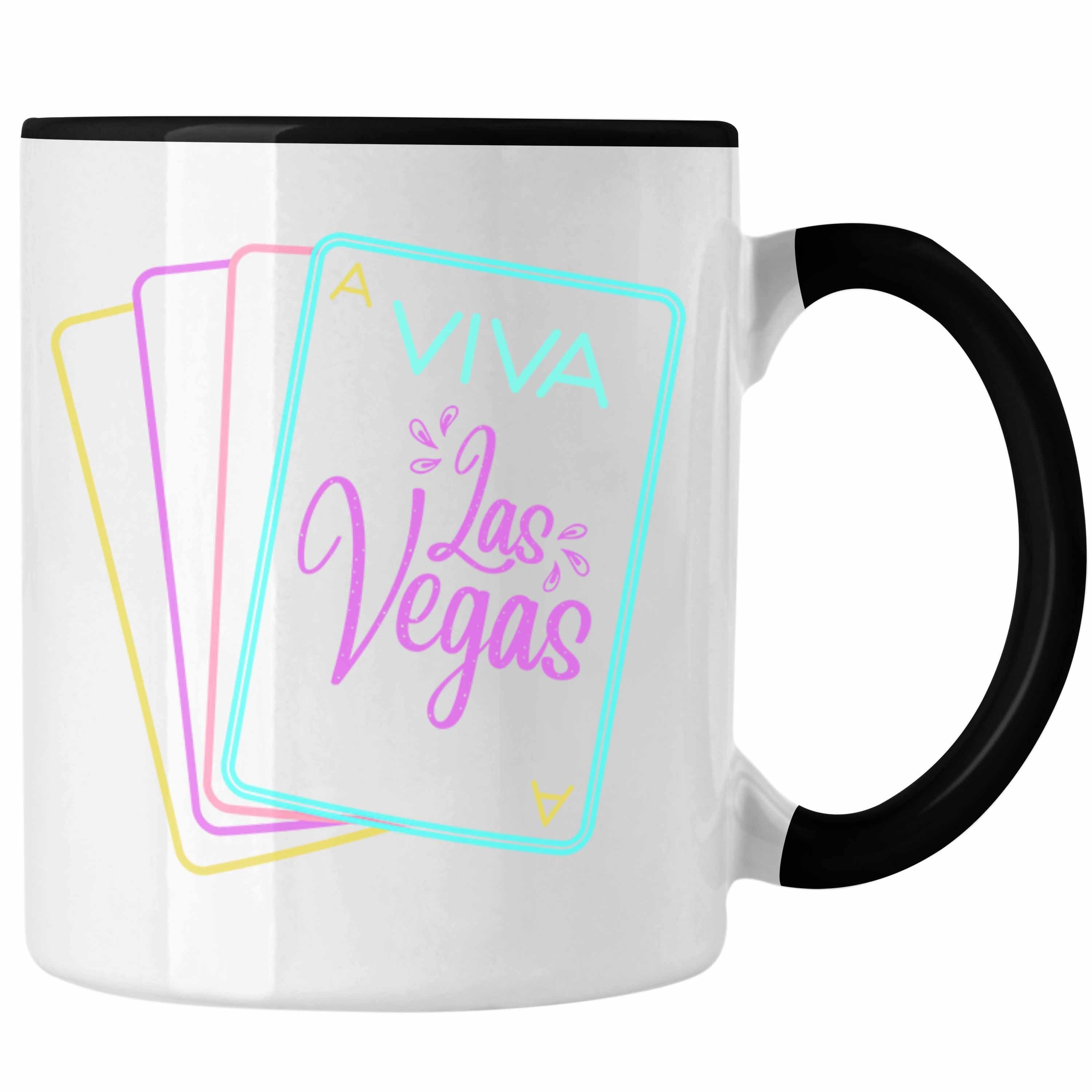 Trendation Tasse Trendation - Viva Las Vegas Tasse Geschenk Neon Retro 80er Jahre Geschenkidee Schwarz