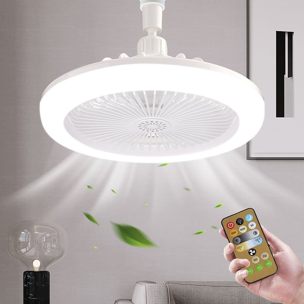 Ventilator Timerfunktion, Fernbedienung, E27 Ventilatorfunktion, LED mit Weiß Sunicol Ventilator, getrennt Leuchte/ schaltbar Deckenleuchte Sockel,
