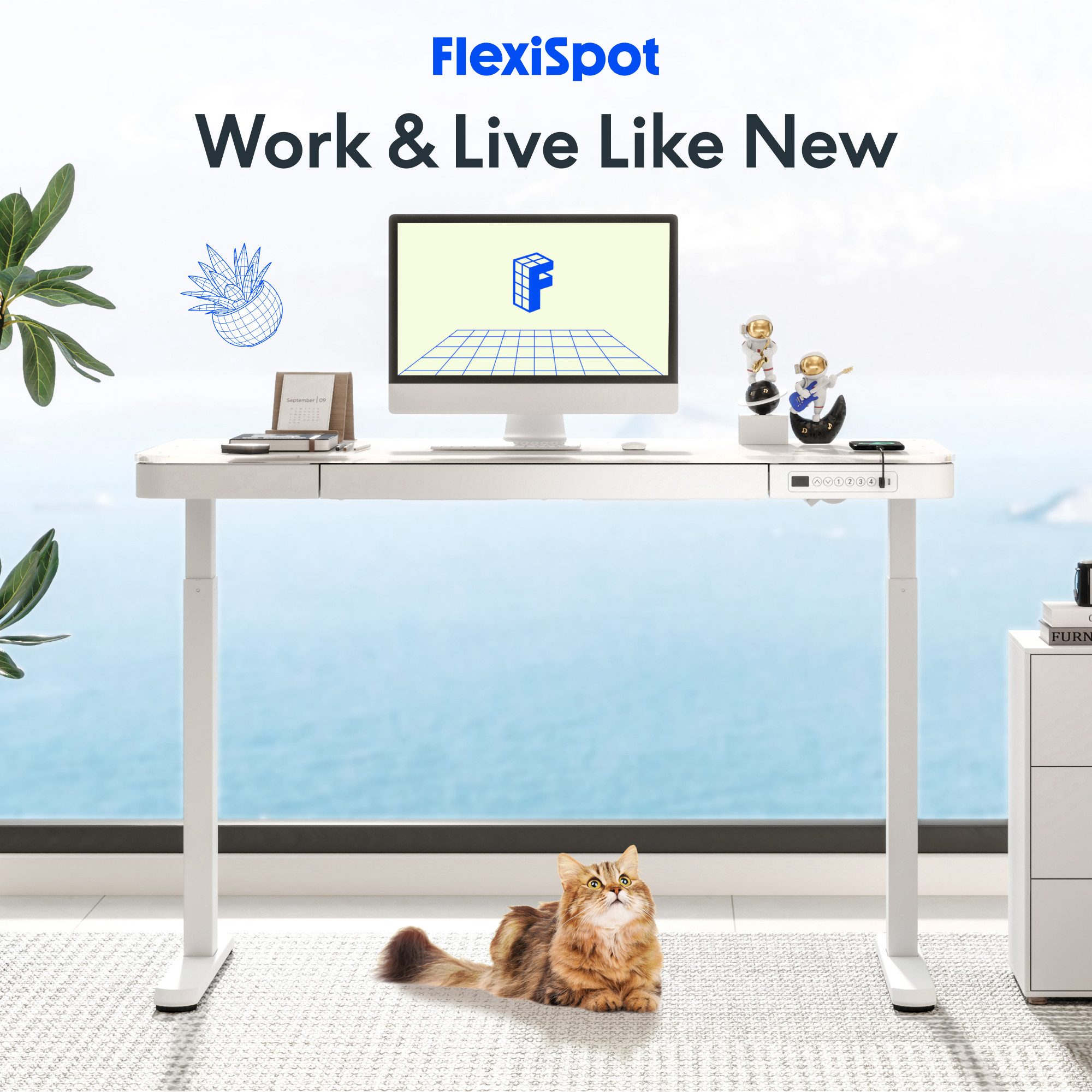 FLEXISPOT Schminktisch Höhenverstellbarer Schreibtisch mit Glasplatte, Schm günstig online kaufen